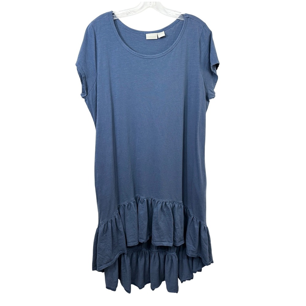 Zim & Zoe Plus Size 18 Dress Blue Slub Knit Ruffle High Low Beachy Cover Up 1564